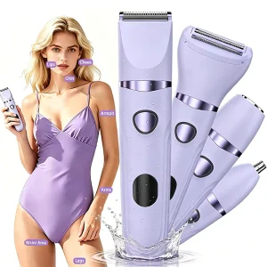 Women’s 4 in 1 Bikini Trimmer Electric Shaver for Pubic Body Painless Lady Shaver Legs Underarms Face Hair Removal Led Display