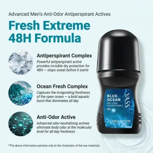 YASS 50g Blue Ocean Unisex Perfume Roll on Deodorant 48H Anti Odor Cool Fresh Antiperspirant OEM Private Label
