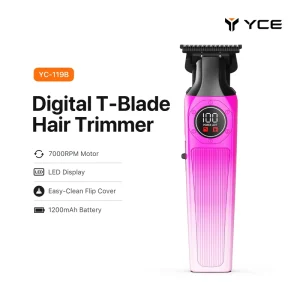 YC 119B Professional Electric Hair Clipper T Blade Hair Trimmer with LED Display USB C for Household Barbershop